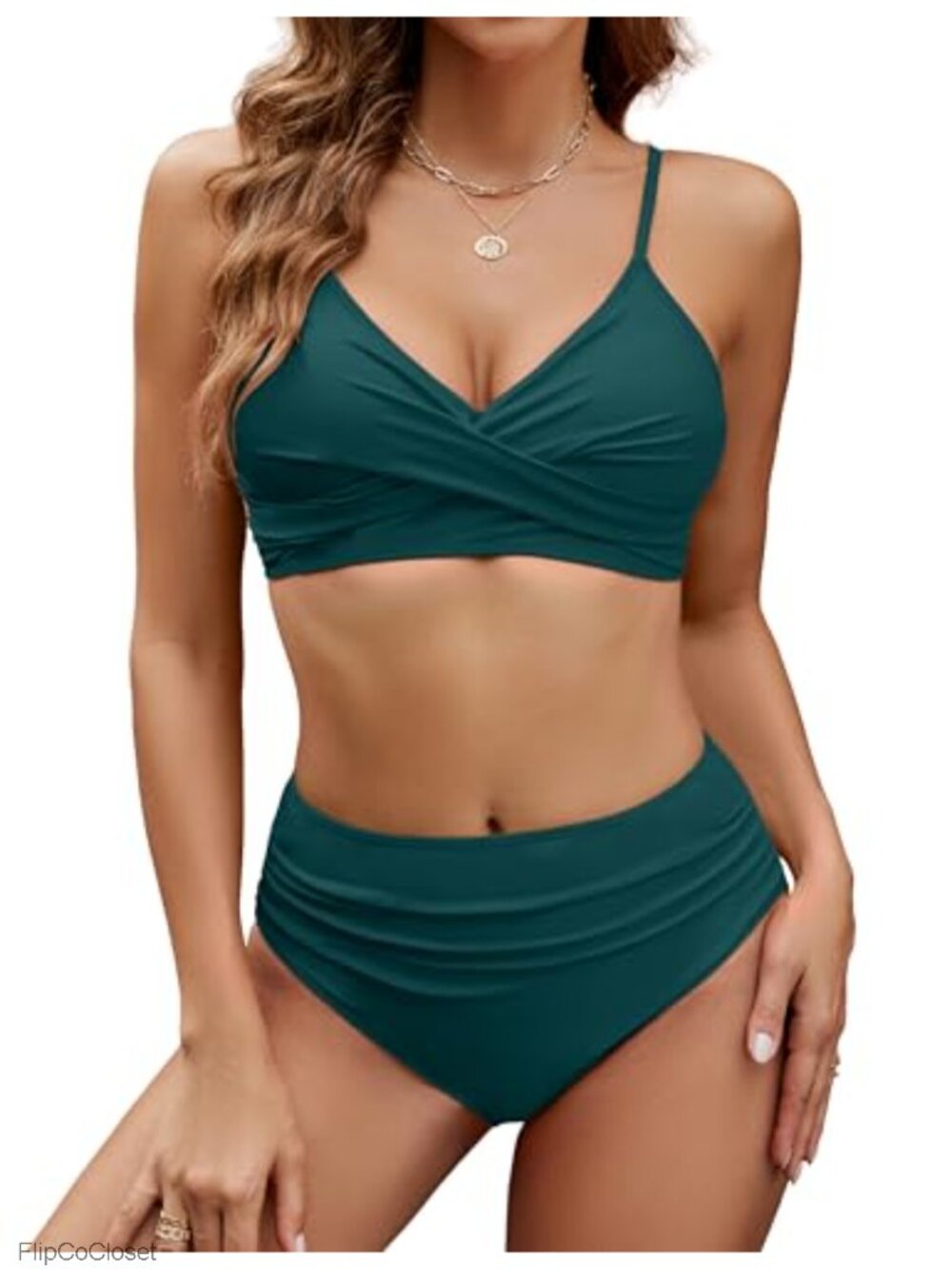High Waisted Bikini Set V Neck Two Piece Swimsuit Tummy Control Bathing Suit